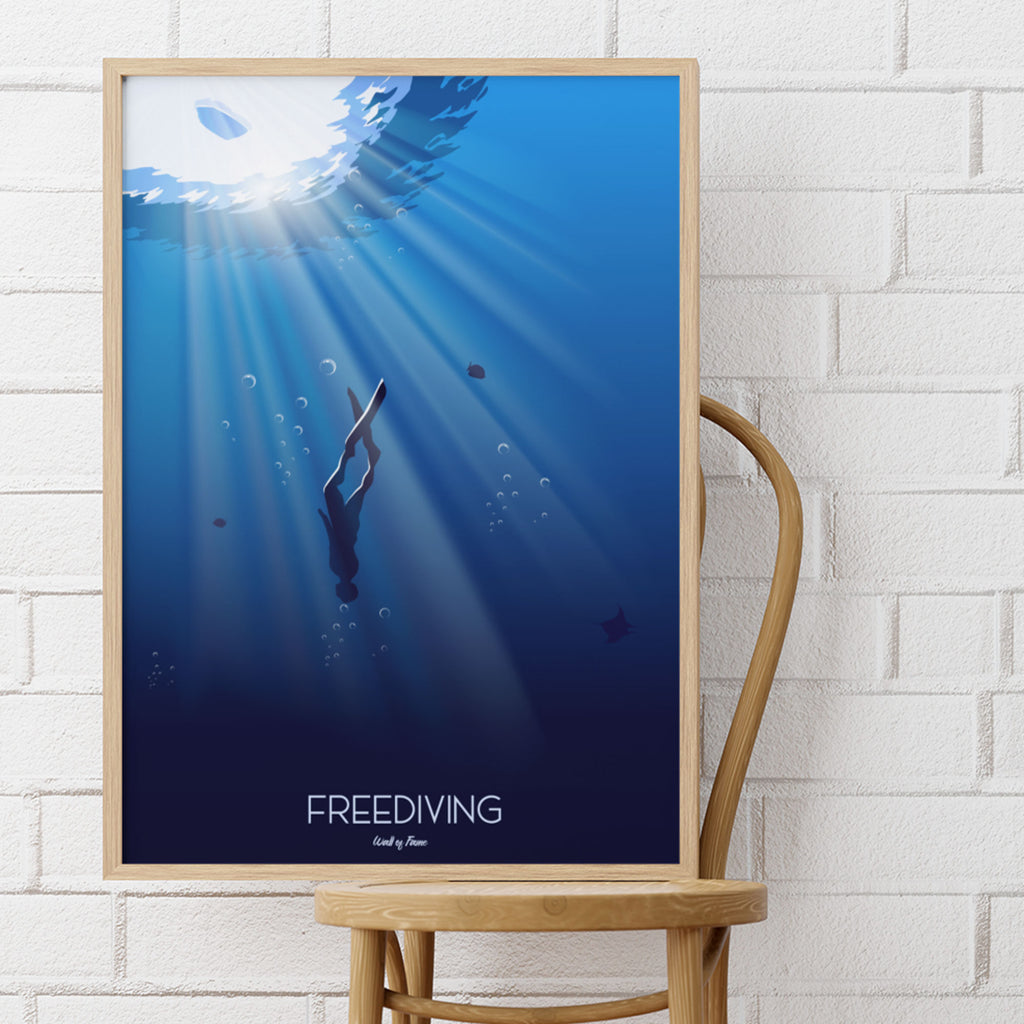 Poster Freediving affiche apnée en milieu naturel