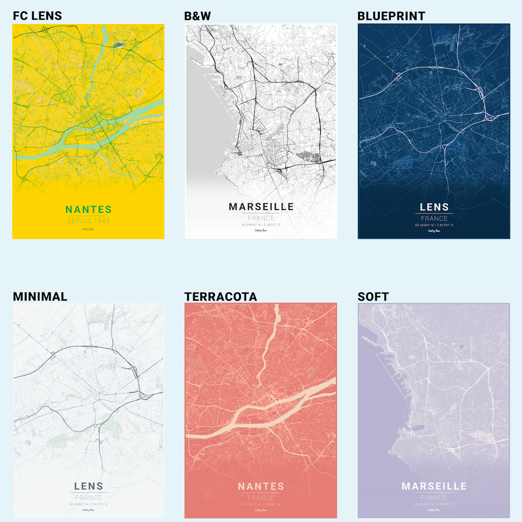 Poster Plan de Nantes – 6 Styles au Choix (dont Édition FC Nantes)