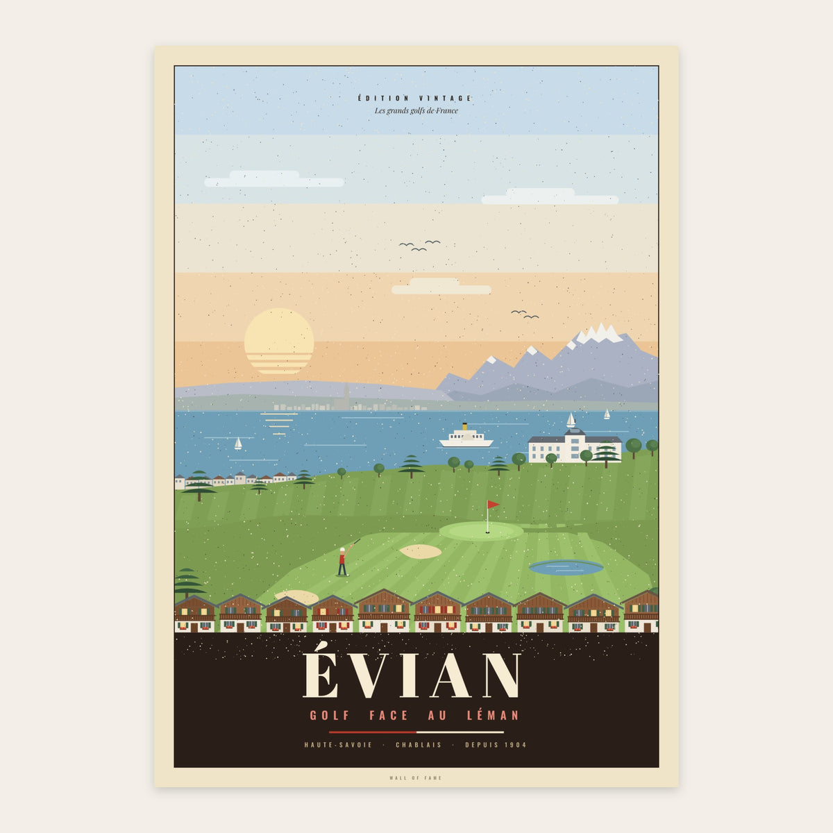 Affiche vintage Golf d'Évian face au Léman – Haute-Savoie