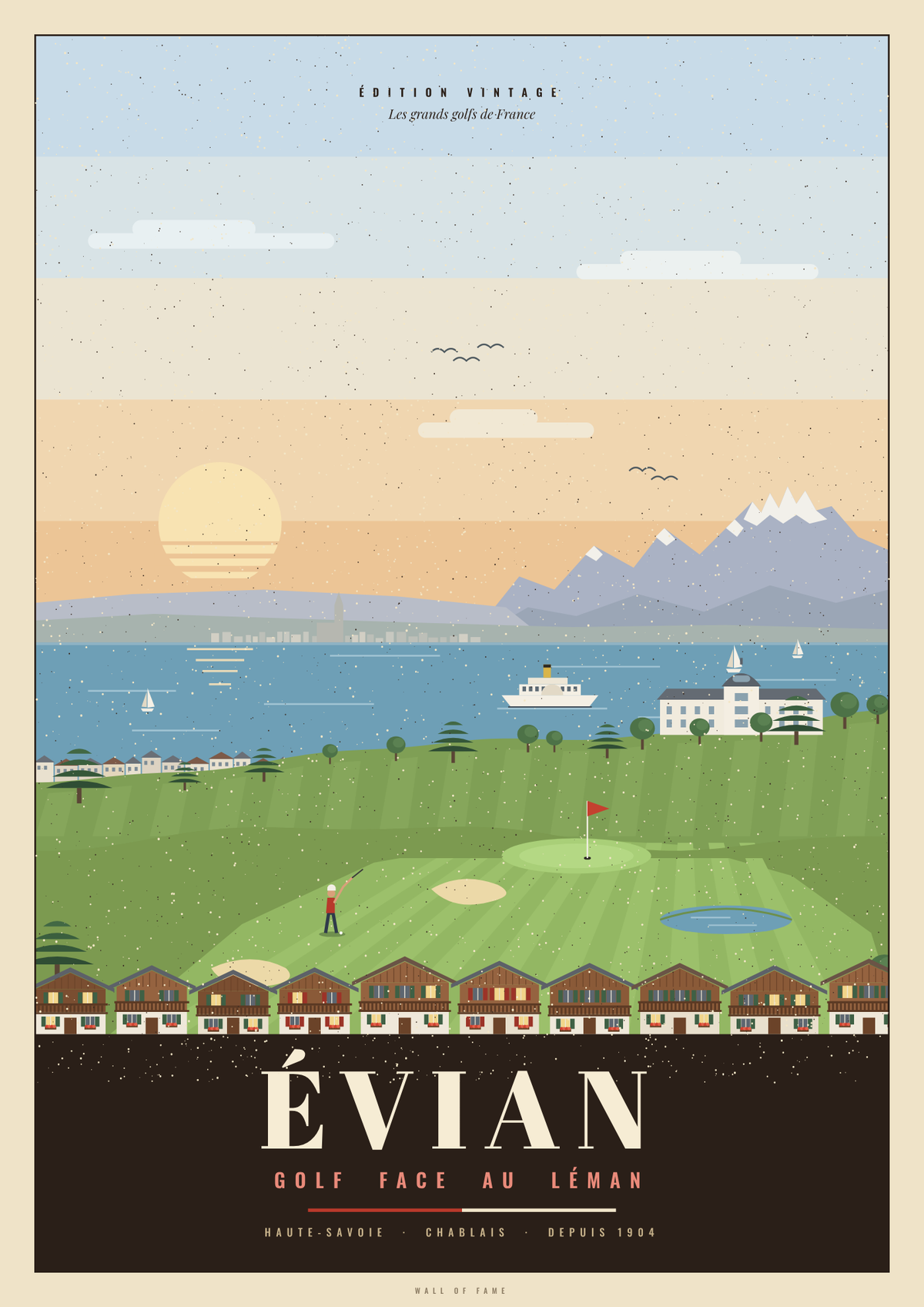 Affiche vintage Golf d'Évian face au Léman – Haute-Savoie